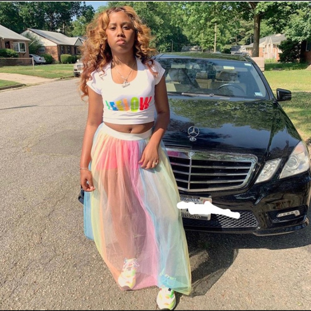ombré high waisted sheer mesh maxi tulle skirt